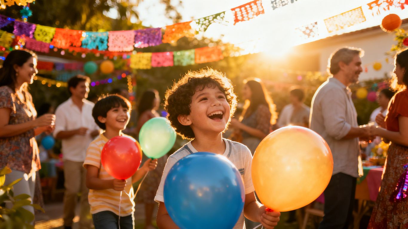 Joyful community event with balloons and happy people.