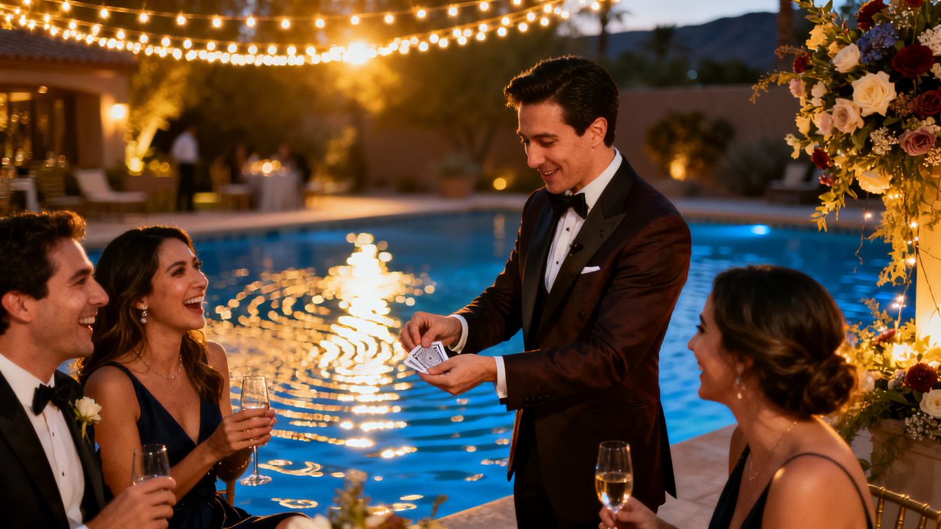 Poolside magic event in Phoenix with happy guests.