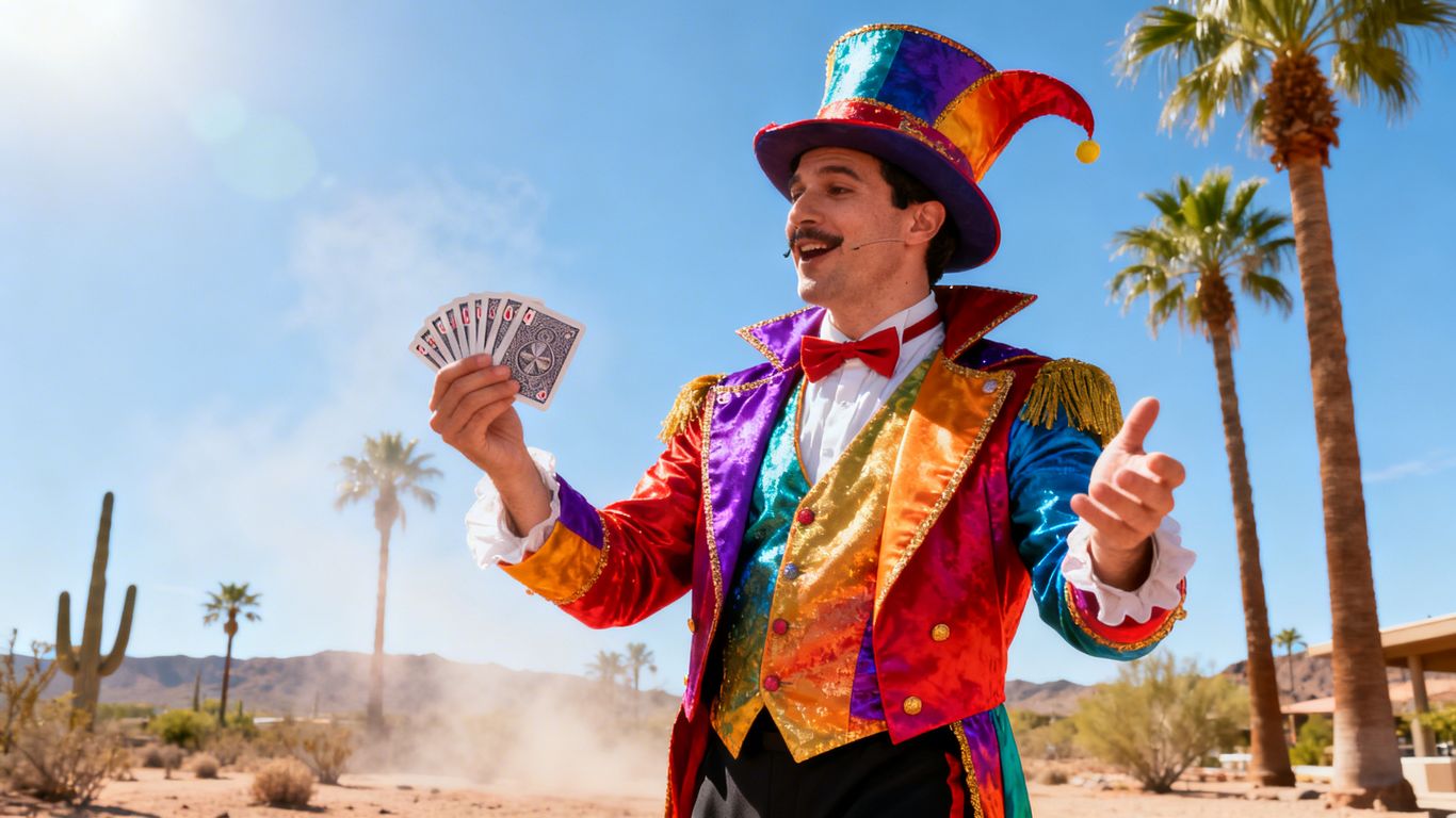 Magician performing outdoors on a sunny day in Phoenix.