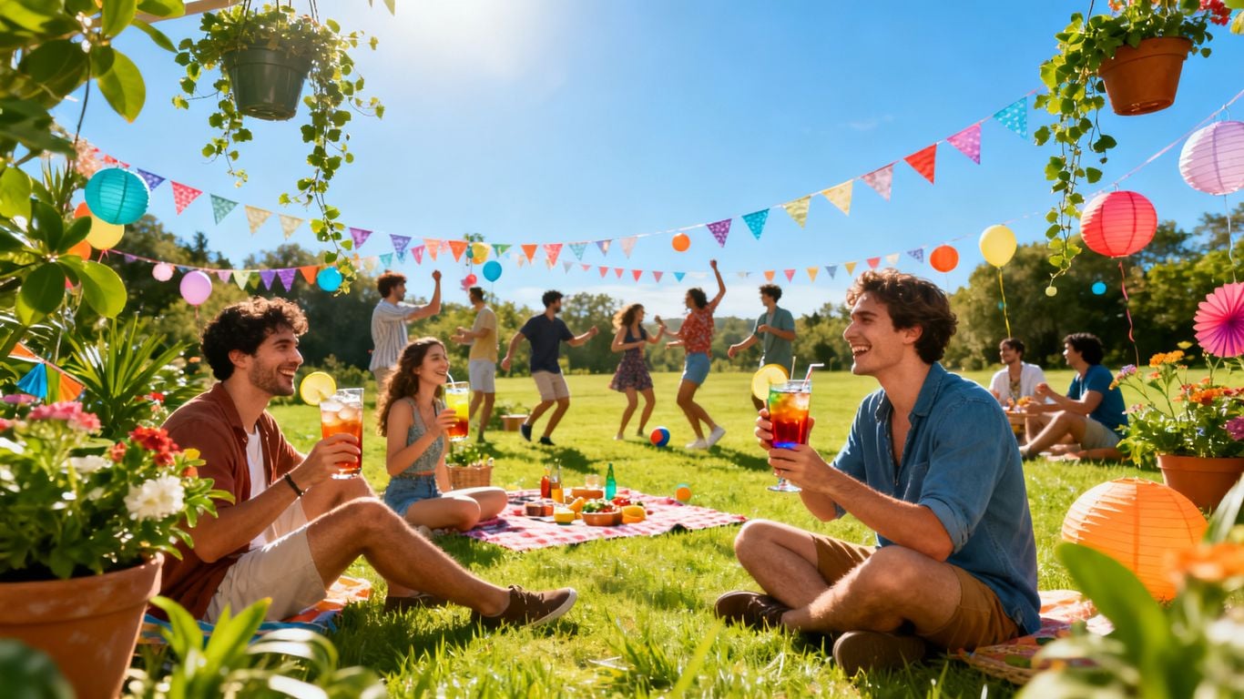People enjoying a cool outdoor party in the heat.